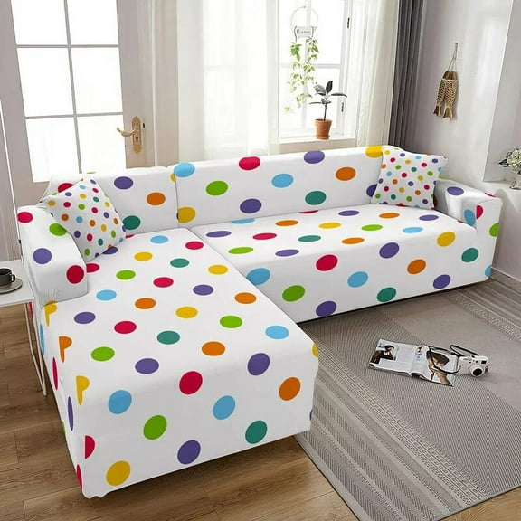 Colorful Dots Combination Sofa Cover Cute Corner Slipcover Stretch 1/2/3/4 Seaters For Living Room Elastic L Shape Couch Covers