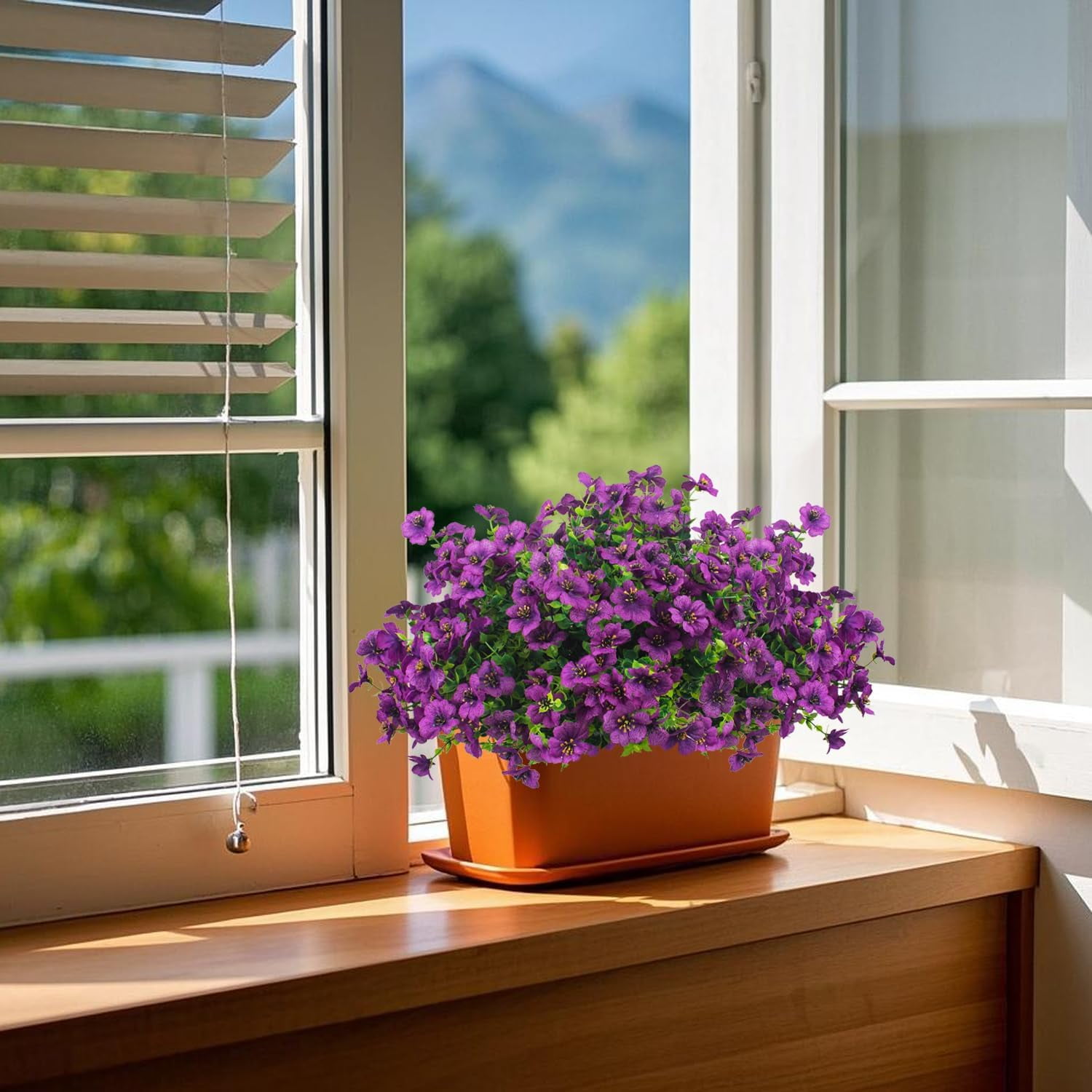 ZOELNIC Artificial Flowers Outdoor 6 Bunldes UV Resistant Fake Flowers No Fade Faux Plastic Plants for Garden Porch Window Box Decorating (Purple)
