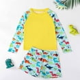 thumbnail image 2 of Kids' Long Sleeve Cartoon Sark Print Quck Dry 2 Piece Swimsuit Set With Swim Trunks, 2 of 8