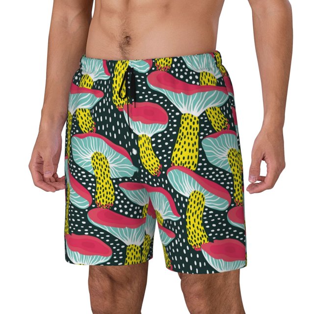 Balery Green Mushroom Bañador para hombre, shorts de playa de secado rápido con entrepierna y forro de compresión-Small