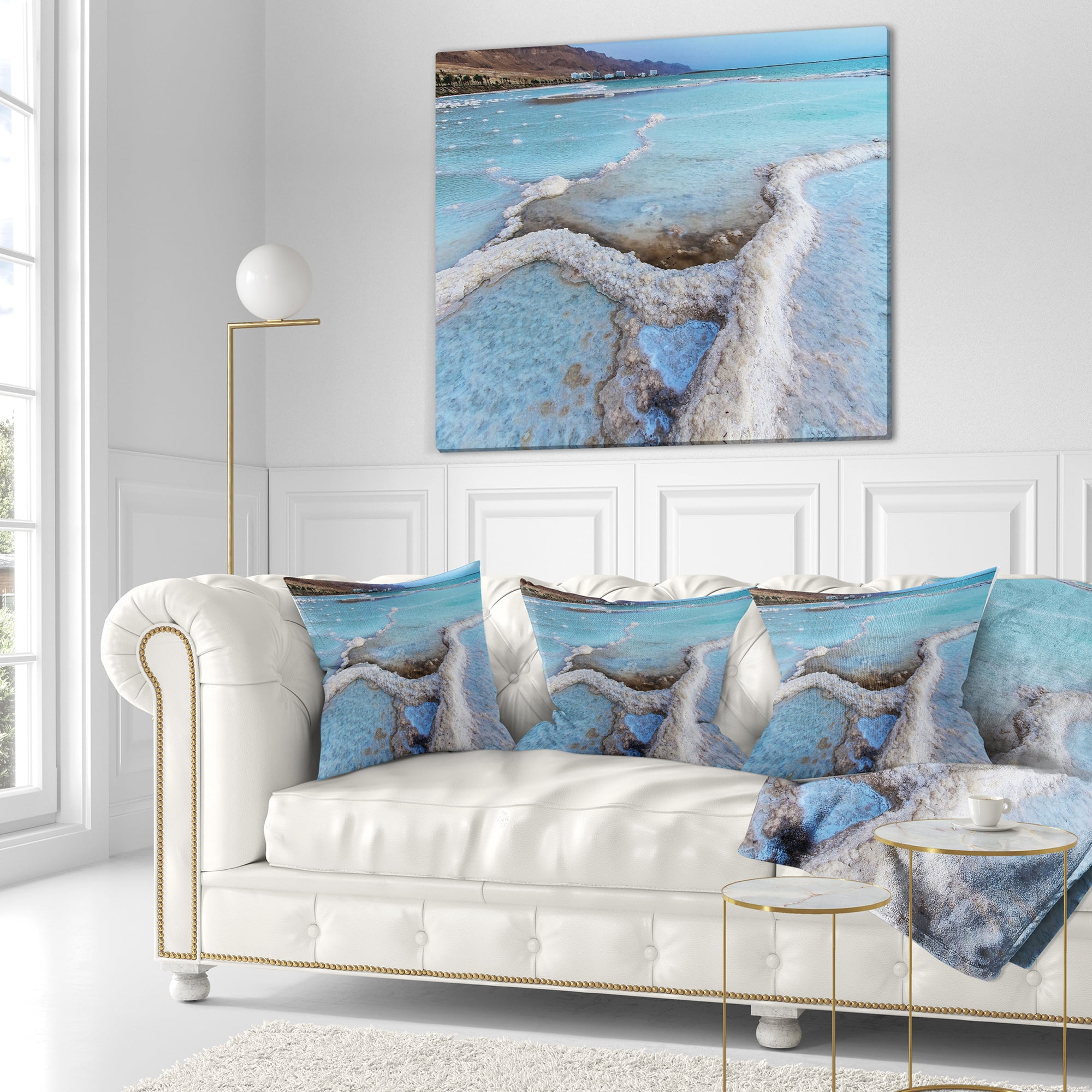 Designart Beautiful Coast of the Dead Sea - Beach Throw Pillow - 16x16
