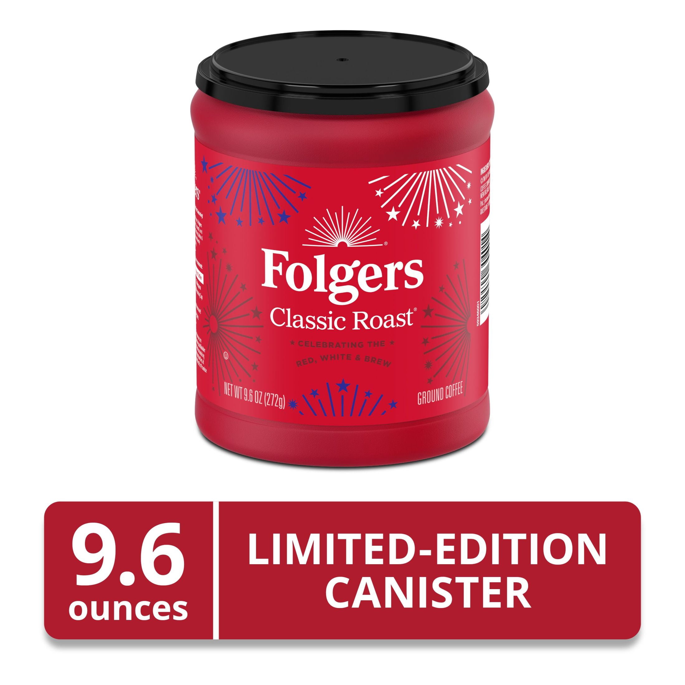 (6 pack) Folgers Classic Roast Medium Roast Ground Coffee, Limited Edition Canister for America’s 250th Anniversary, 9.6 oz