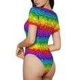 thumbnail image 2 of Vsdgher Bright Rainbow Prinr Short Sleeve Body suit for Womens, Sexy Onesie One Piece Round Neck Bodysuit Shapewear Tummy Control-Medium, 2 of 7