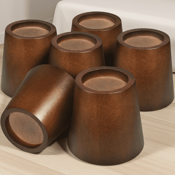 SWOEBTH Set of 6 Round Wood Bed Risers 3 Inch, Furniture Lift Blocks for Bed Frame, Sofa, Table, Desk, Walnut