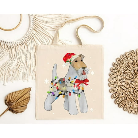 vintage Wire Hair Fox Terrier Dog Christmas Light Xmas Mom Dad Gifts Tote Bag new-TH23733
