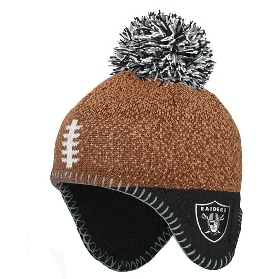 Preschool-Brown Las Vegas Raiders Football Head Knit Hat with Pom