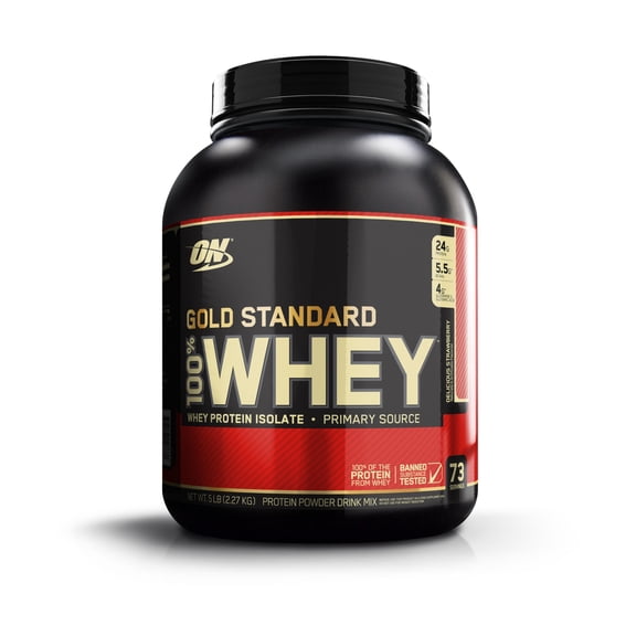 Optimum Nutrition, Gold Standard 100% Whey Protein Powder, Delicious Strawberry, 5 lb, 73 Servings