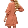 thumbnail image 4 of Women's Mesh Panel 3/4 Bell Sleeve Short Loose Tunic Dress Size M Orange Rust, 4 of 6