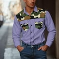 thumbnail image 2 of UVEASISHA Mens Big and Tall Button Down Shirts Long Sleeve Camo Patchwork Work Shirt Colorblock Vintage Cowboy Shirts with Pockets Purple XL, 2 of 6