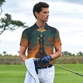 thumbnail image 3 of Picia Sunset Prairie Meditating Horse Print Men's Polo Shirt, Two-Button Closure Pique Polo Shirt, Summer Fashion Golf Shirt-3X-Large, 3 of 6