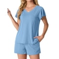 thumbnail image 2 of MINTREUS Women's Knit Pajamas Set Ruffle Sleeves Sleepwear Casual 2 Piece Pjs Soft Loungewear with Pockets, 2 of 6