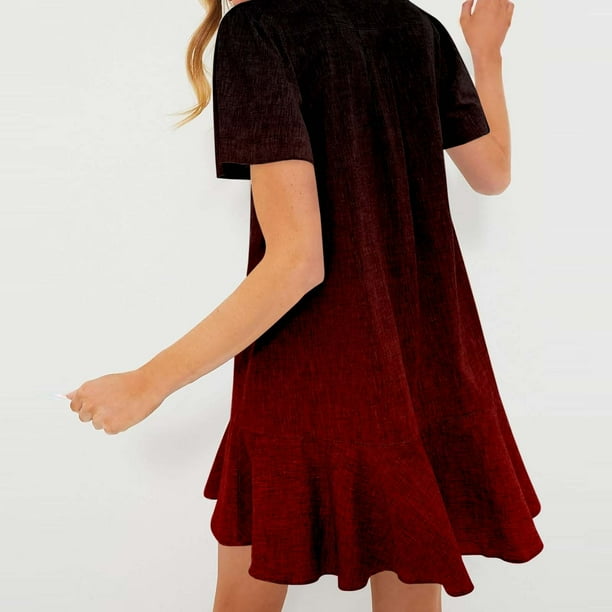 WILLBEST Vestidos para Mujer Verano Vestido Casual de Mujer Manga Corta Dobladillo Acampanado Vacaciones Uso Diario Básico Degradado Verano Primavera Otoño Atuendo Extra Grande