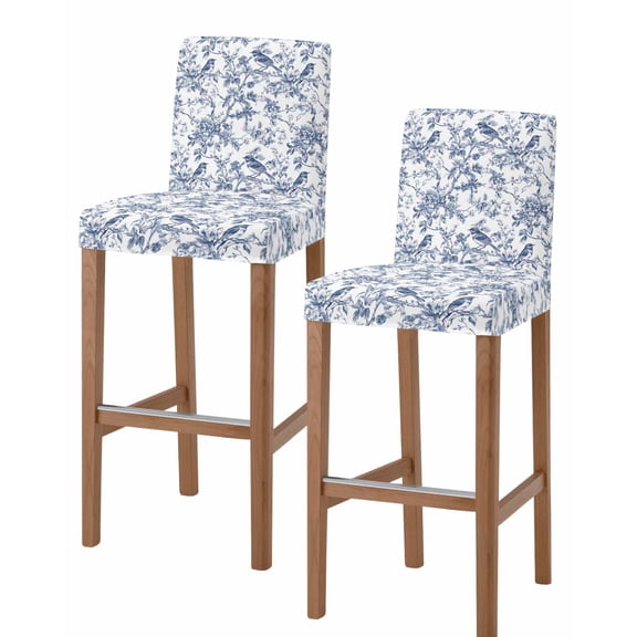 Blue Botanical Bar Stool Covers Set of 2, Vintage Botanical Birds Stretch Washable Bar Chair Covers with Backs, Removable Pub Counter Height Chair Cover for Kitchen Dining Room Cafe