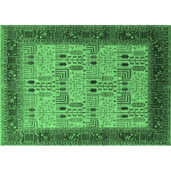 Ahgly Company Indoor Rectangle Oriental Emerald Green Industrial Area Rugs, 5' x 7'