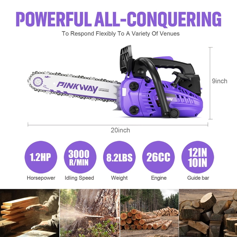 12-Inch 25CC Gas Chainsaw, Handle Lightweight 2-Stroke Cordless
