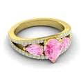 thumbnail image 3 of Diamond-Capitals 2.00 Carat Sparkle Pear Cut Pink Sapphire Gemstone & Natural Diamond Three Stone Ring for Proposal Gift 18K Yellow Gold Size 10, 3 of 8