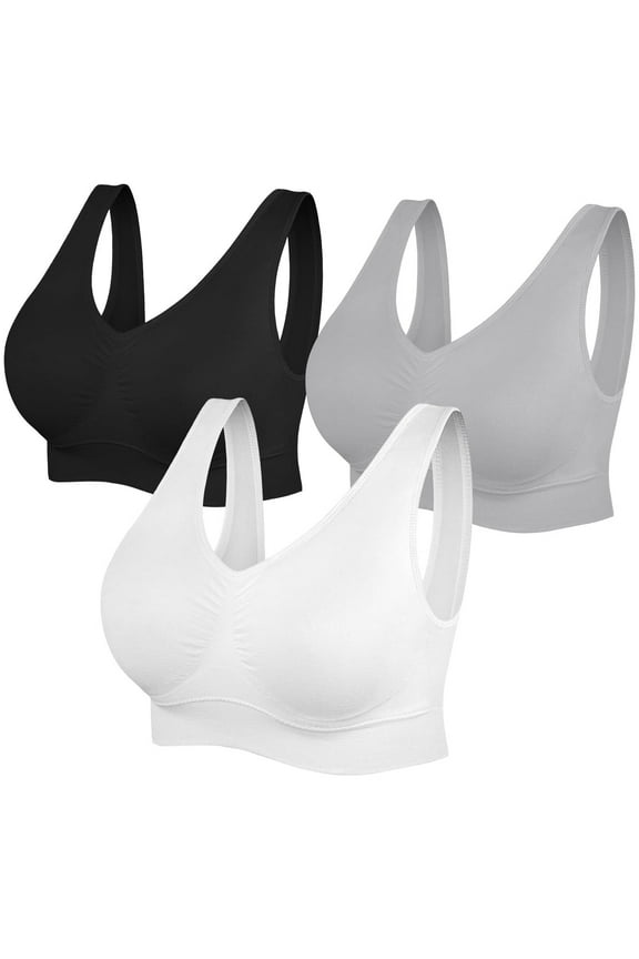 Comfortable Bra,3 Pack Seamless Removable Pads Sleep Bras,Yoga Bra,Sports Bras for Women