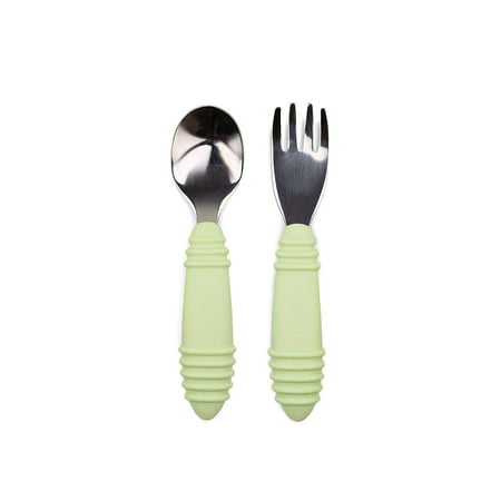 Bumkins Baby Fork and Spoon Set, Silicone and Stainless Steel for Ages 18 months+
