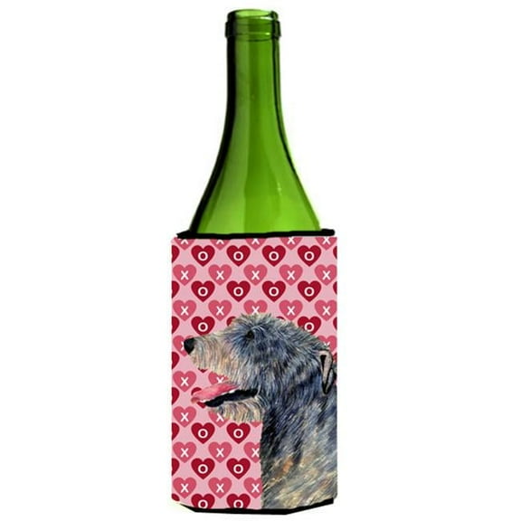 Irish Wolfhound Hearts Love Valentines Day Portrait Wine bottle sleeve Hugger