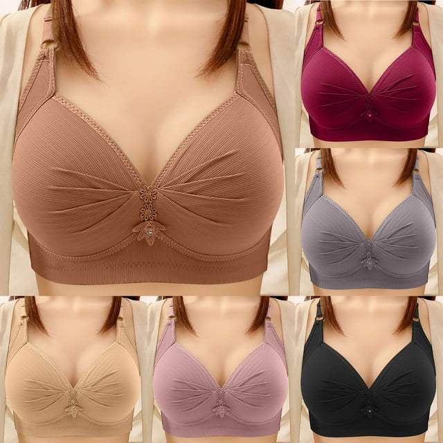 JDQJBZ Women's Plus Size Bra,Women's Non Steel Ring Style Printed Gathered Middle Button Breathable Bra Daily Bra