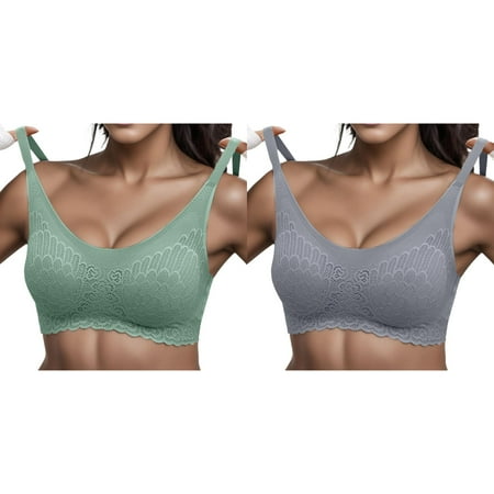 (2-Pack) Kcodviy Woman Lace Thin Underwear High intensity Sports Bras for Women Female Transparent Bras for Sports Bra for Big Busted Women Lace Comfort Bras for Women Bralette for Lad