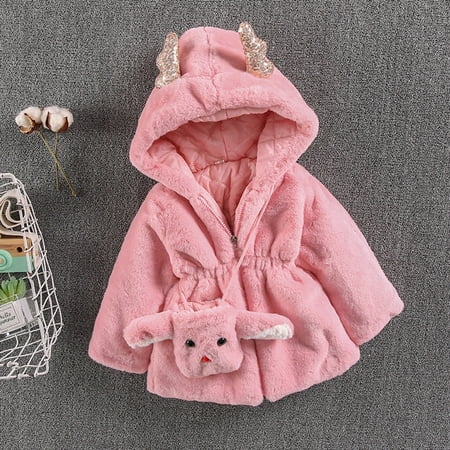 

ZHUASHUM Toddler Jacket Winter Children Long Sleeve Cartoon Hoodie Zip Up Keep Warm Clothes+Bag Kid Coats