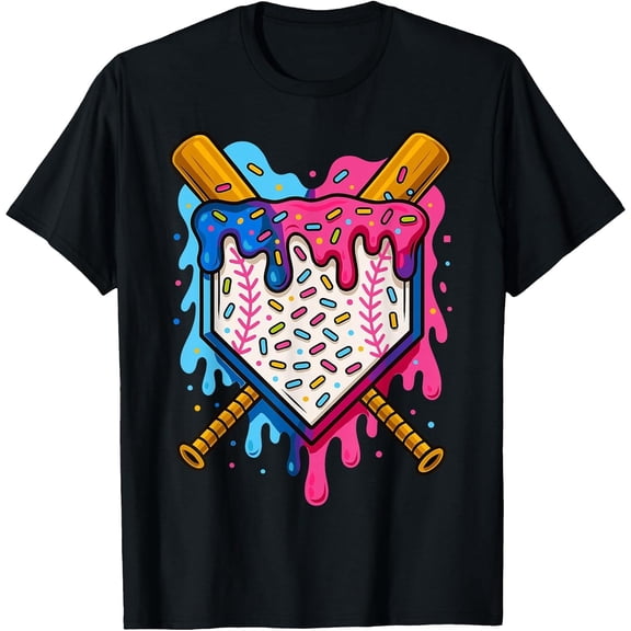 Baseball Boys Ice Cream Drip Baseball T-Shirt, T-Shirt for Kids Youth, 180gsm, 100% Cotton