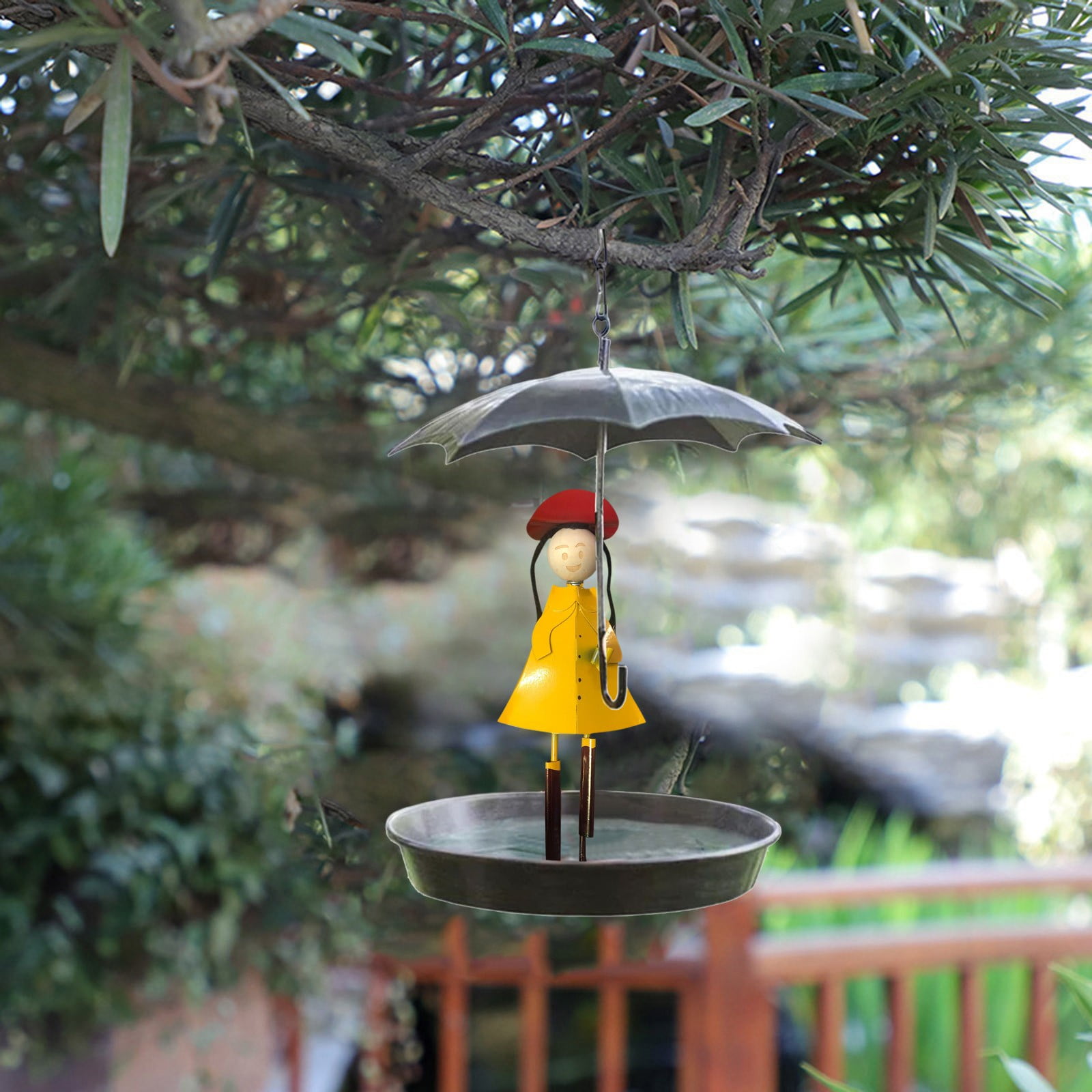 YAOCHXINNNN Feeder Pole for outside Sturdy Heated Baths Ground Hummingbird Feeders for outside on Window Novel Feeder Metal Hanging Chain Girl And Umbrella Bird Feeder