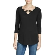 Eddie Bauer Ladies' 3/4 Sleeve Cross-Front Tunic (Black, XX-Large)