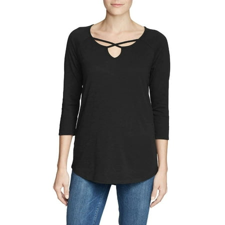 Eddie Bauer Ladies' 3/4 Sleeve Cross-Front Tunic (Black, XX-Large)
