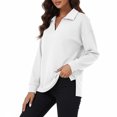 thumbnail image 3 of Vivianyo HD Women's Point Collar Split V Neck Long Sleeve Top, Side Slit Loose Fit Pullover Shirt for Autumn Commuting Casual Daily Activities, Sizes S-3XL, 3 of 8