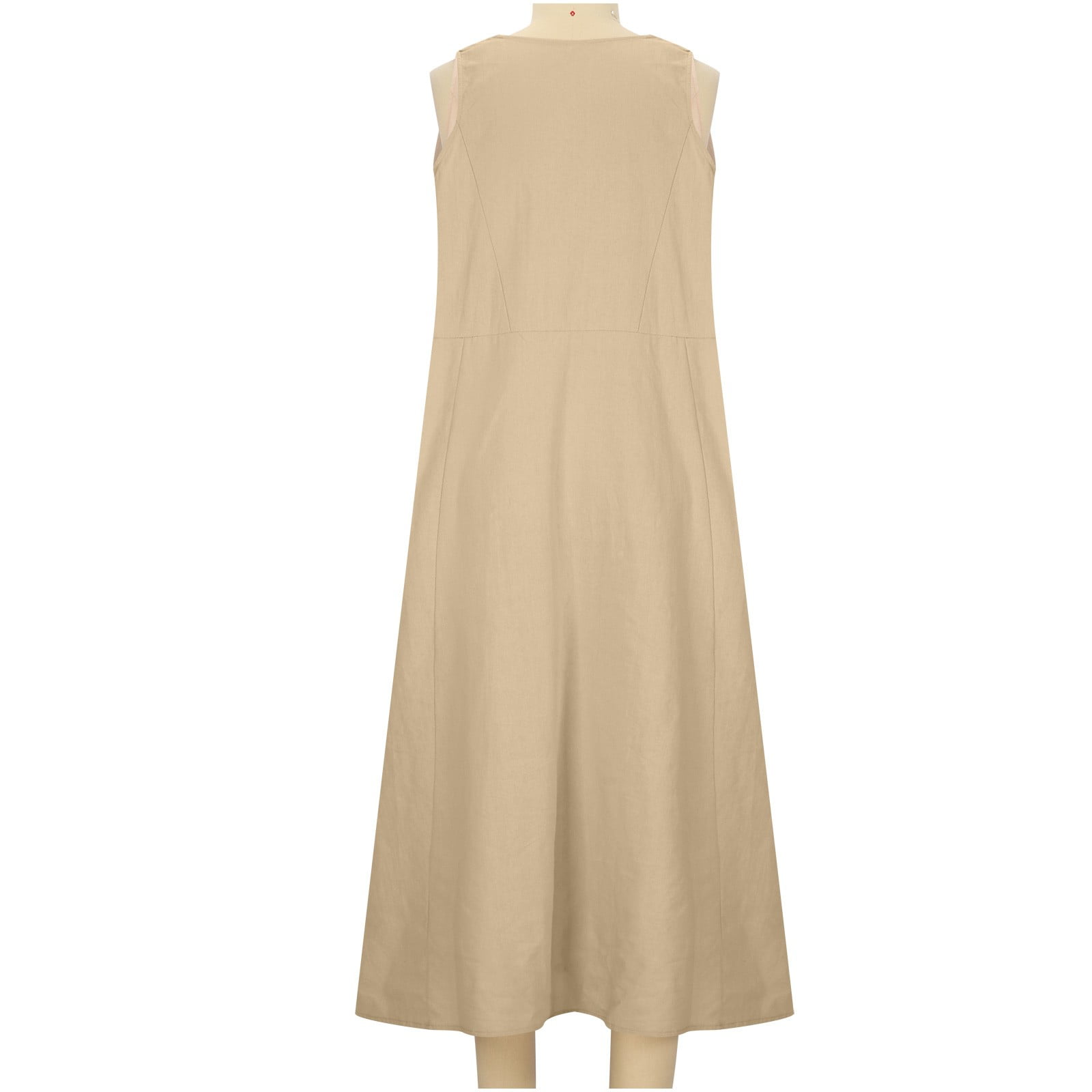 BiZtdJrK Women's Sleeveless Summer Dresses Solid Color Casual Baggy Flowy Maxi Dresses Vacation Beach Sundresses with Pockets, Khaki, M