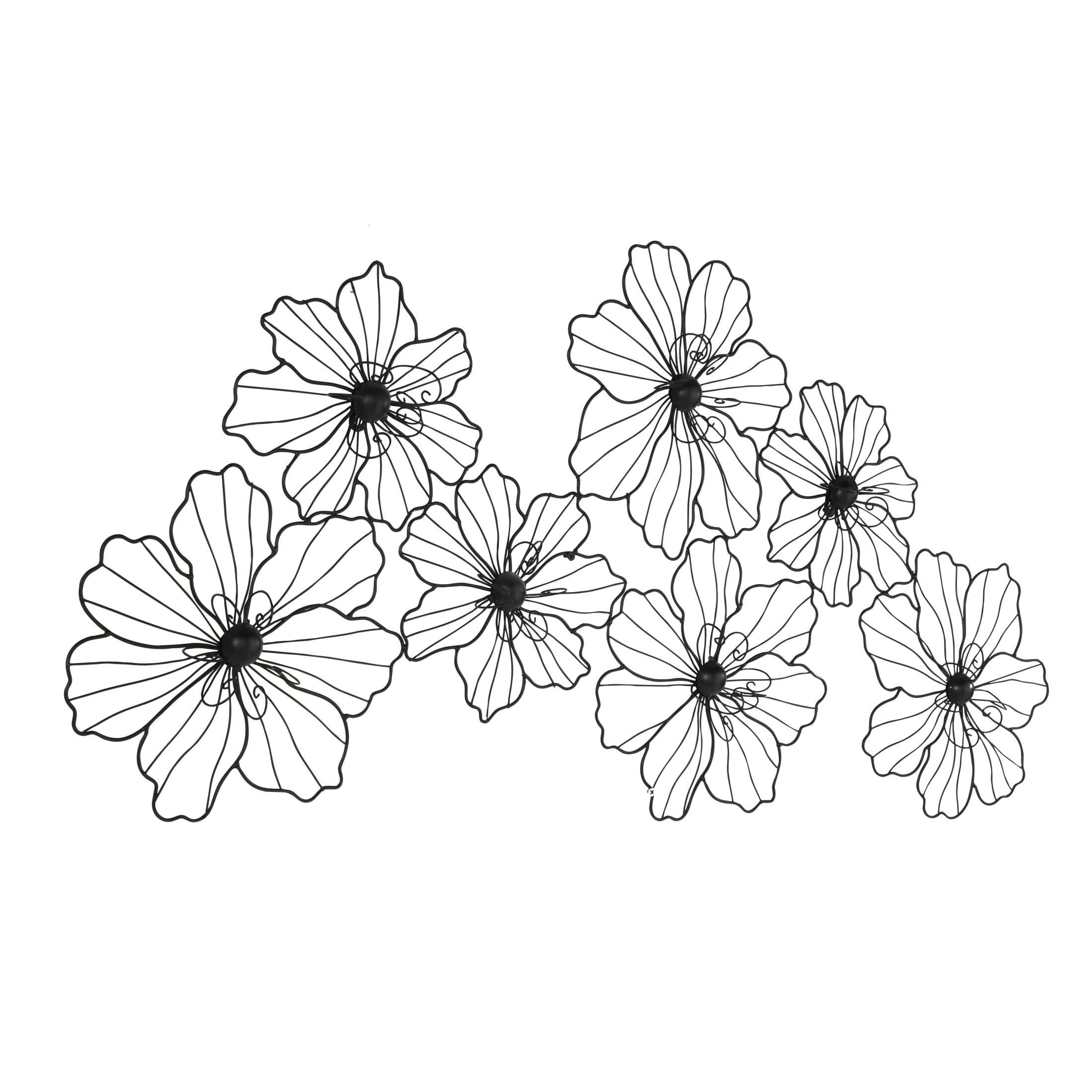 CosmoLiving by Cosmopolitan Black Metal Wire Floral Wall Decor with Scroll Accents