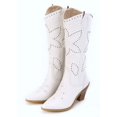 thumbnail image 2 of Ferwind Women's Cowboy Boots Western Knee-High Stiches and Studded Female Adult Off-White 11 Wide, 2 of 9