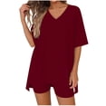 thumbnail image 2 of Mifsaly 2 Piece Short Sets for Women Oversized V Neck T Shirt and High Waisted Shorts Soft Breathable Athletic Workout Outfits 2026 Wine,S, 2 of 7