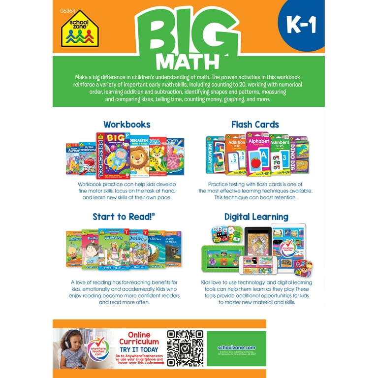 School Zone Big Math K-1 Workbook - Walmart.com