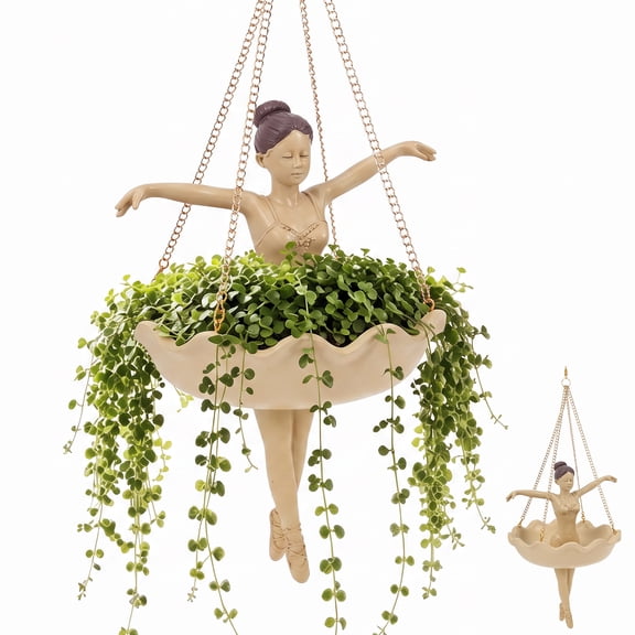 10.6*7.08in Ballet Dancer Hanging Planter Resin Sculpture Pot for Indoor Plants
