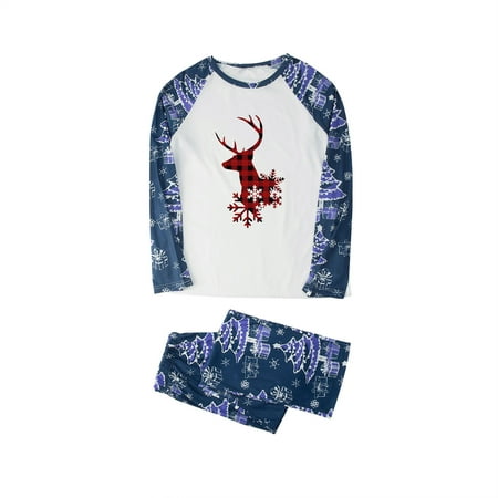 

Honeeladyy Parent-child Warm Christmas Set Printed Home Wear Pajamas Two-piece Dad Set Blue Clearance under 5$