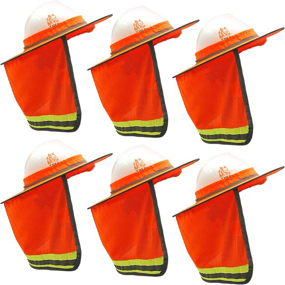 Wolf High-Visibility Orange Reflective Full-Brim Hard Hat Mesh Sun Visor Neck Shade