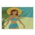 thumbnail image 1 of Pin up Girl Cutting Board, 1950s Style Woman Wearing Strapless Blue Bikini and a Hat in an Exotic Beach, Decorative Tempered Glass Cutting and Serving Board, in 3 Sizes, by Ambesonne, 1 of 2