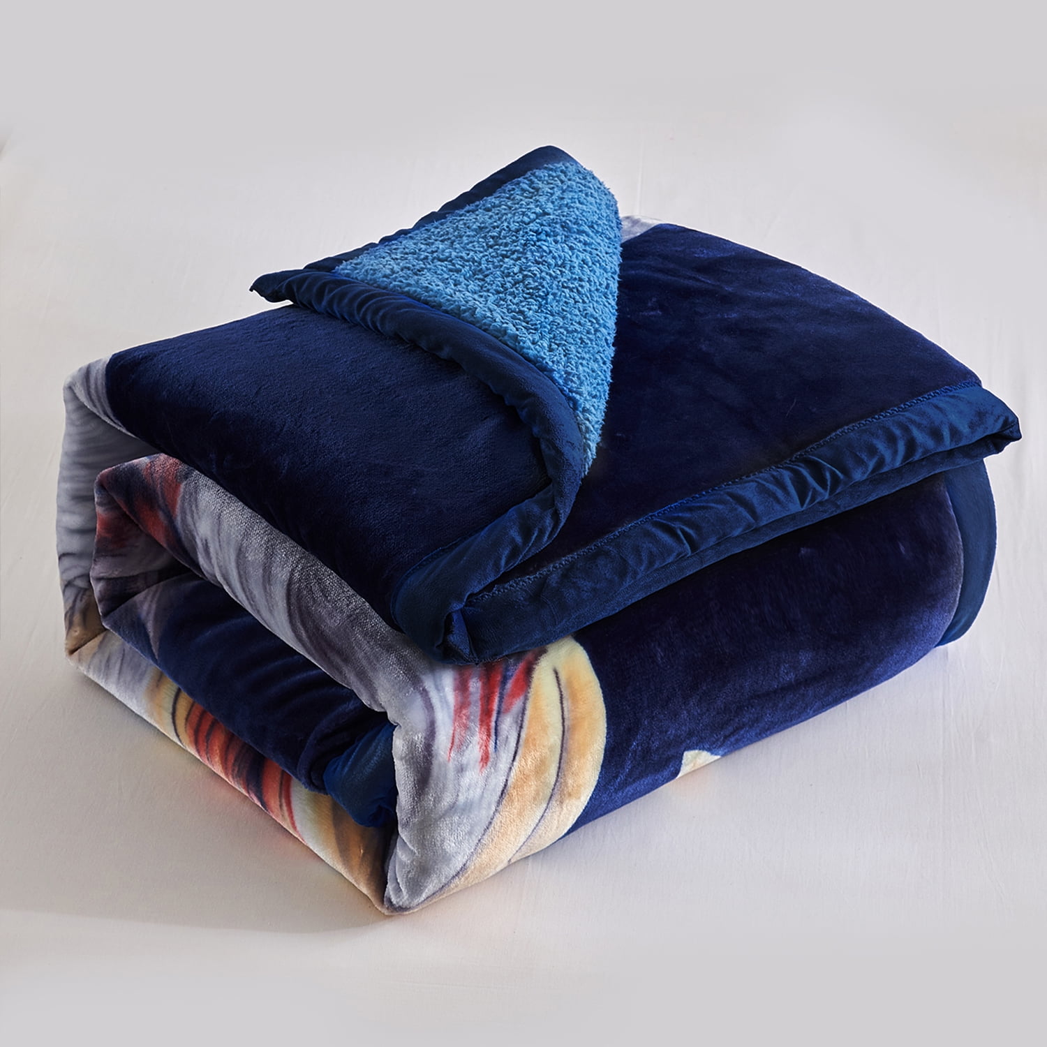 NC Warm King Sherpa Blanket,Thick Printed Flannel Fleece Borrego Blanket,79"x91",7.5lb