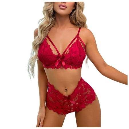 Summer Savings Clearance 2024! TAGOLD Womens Lingerie Bra  Women Lingerie Sexy Lace Lingerie Set Underpants Love And Suspended Underwear Set