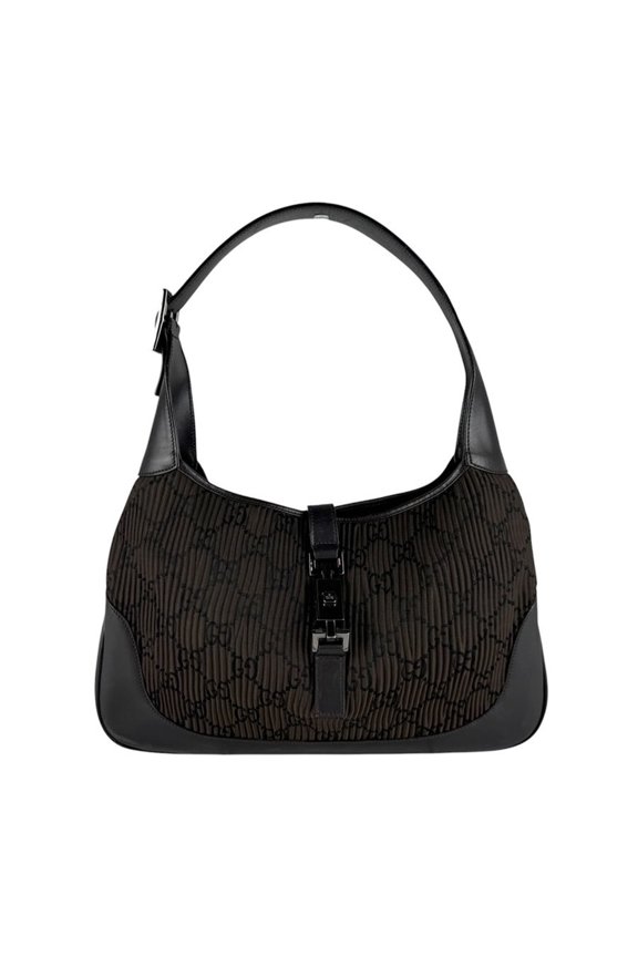 Pre-Owned Gucci Jackie handbag, nylon and leather, brown, women's, free shipping, z10344