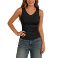 thumbnail image 2 of YMNXA Women's Tank Top Sleeveless V Neck Ribbed Crop Solid Color High Stretch Slim Fit Vest For Club Streetwear,Black,L, 2 of 5