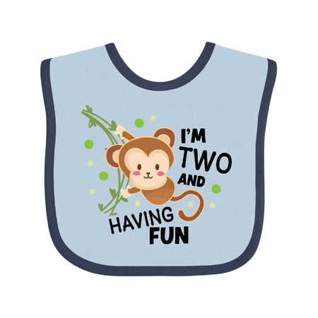 

Inktastic I m Two and Having Fun with Monkey Gift Baby Boy or Baby Girl Bib