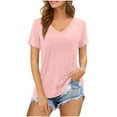 thumbnail image 1 of Top de mujer de cuello en V y manga corta en color liso - Abotonado, con pliegues y volantes en el bajo - Blusa informal para el día a día, 1 of 6