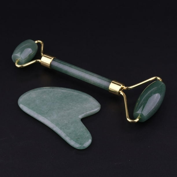 de 2 uds de ador facial con doble rodillo Verde shamjiam Rodillo de masaje de piedra de jade