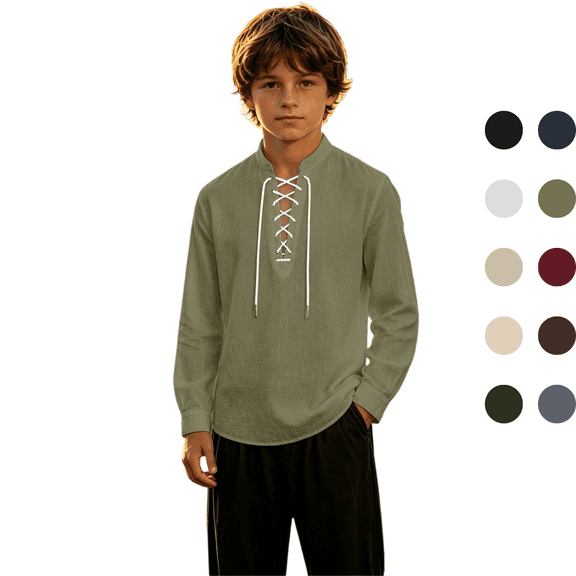 LYHaoo Boys Long Sleeve Shirt Kids Classic Lace up Theme Tops(3-4 Years)