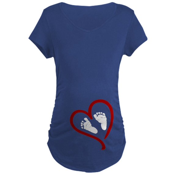 CafePress - Baby Feet Heart Red Maternity T Shirt - Maternity Dark T-Shirt