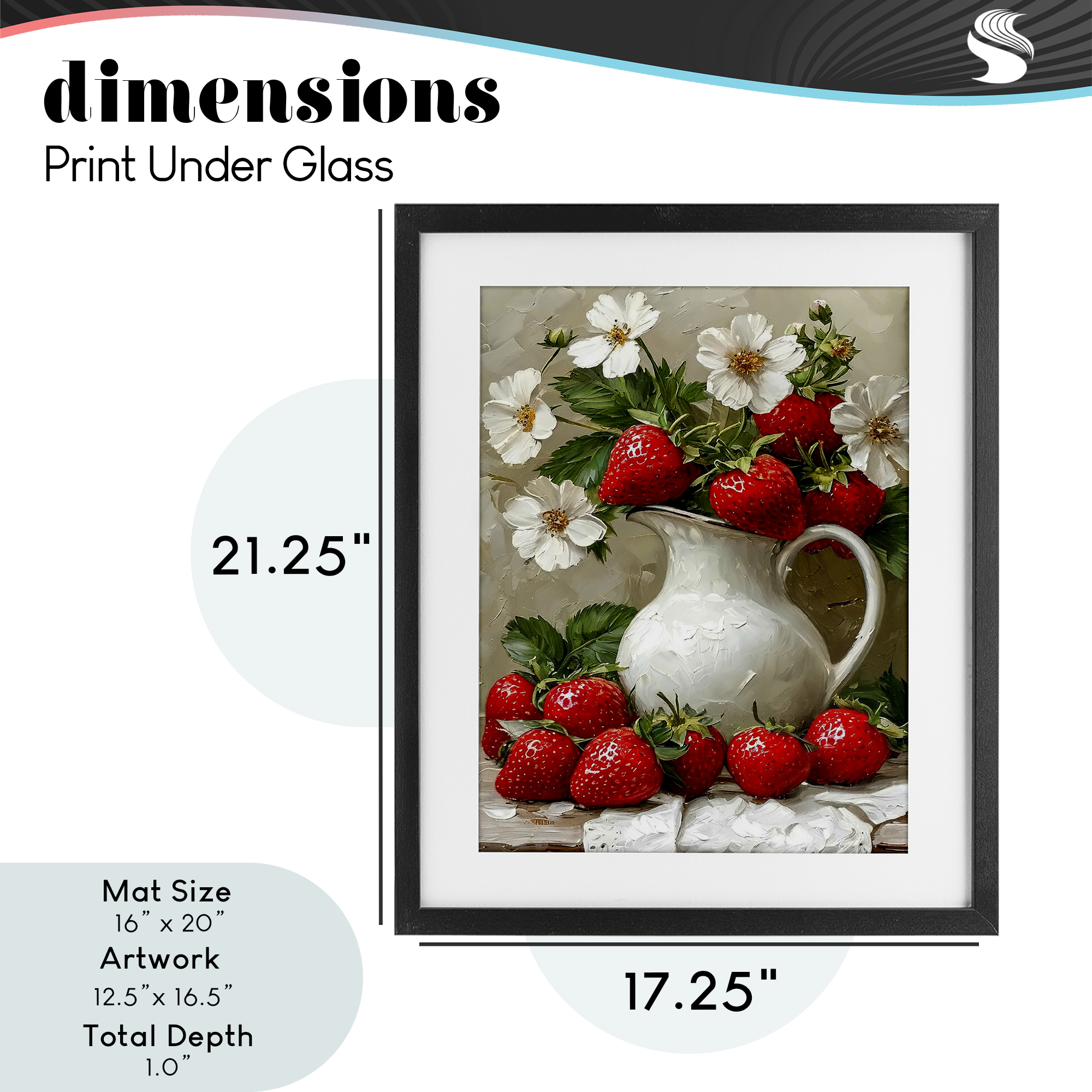 Painterly Strawberries Still Life Black Framed Print Under Glass, design by Lettered and Lined